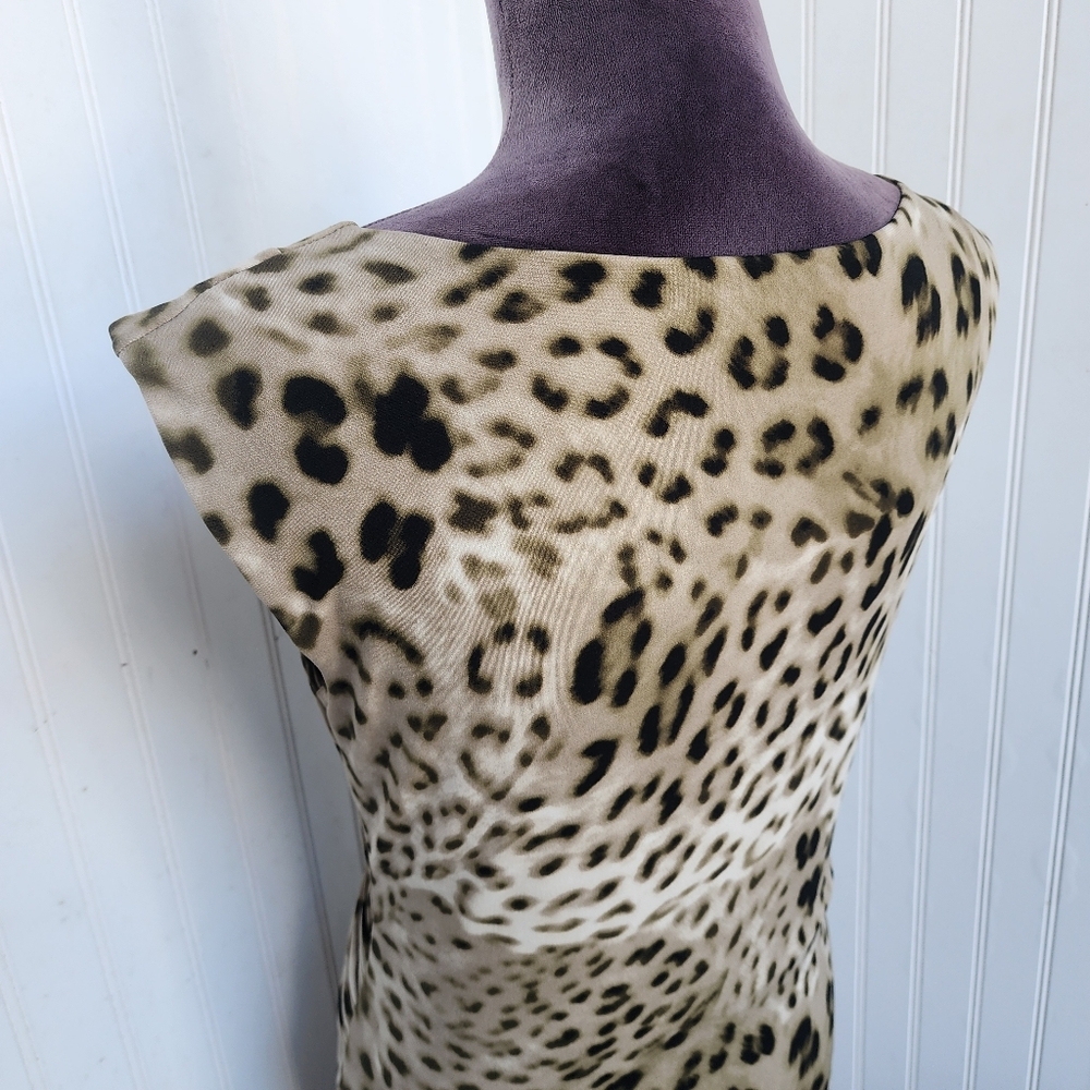 Vince Camuto Leopard Print Sleeveless Ruched Dress Stretch Tan Brown Sz S - Picture 8 of 14